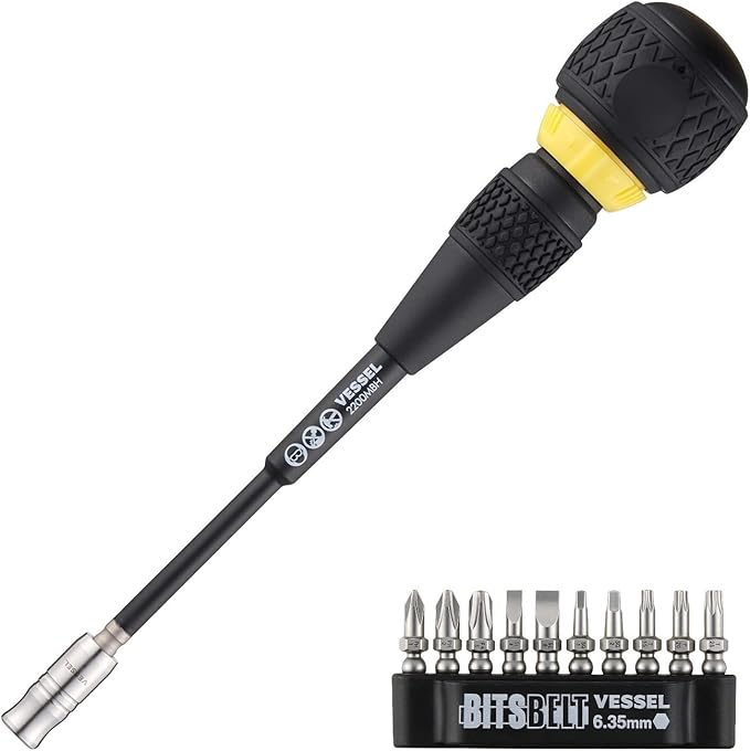 VESSEL BALL GRIP Ratchet Interchangeable Screwdriver with 10 PC. Bit