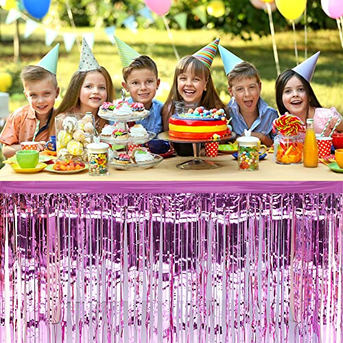 Frtzal 4 Park Metallic Foil Fringe Table Skirt Silver Tinsel Table Skirt Garland For Rectangle Tables Xmas Birthday Wedding Party Decoration(108 X 29 Inch) (Rose Gold) #TOP3