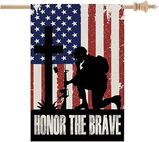 CROWNED BEAUTY Memorial Day American Soldier Cross House Flag 28x40 Inch Double Sided 4th of July Patriotic Honor The Brave Independence Day Outside Yard CF495-40
