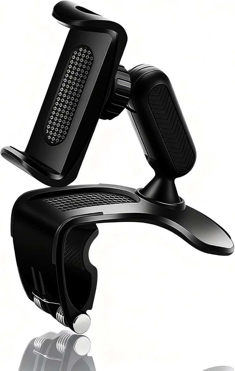 Car Phone Mount, 360 Degree Adjustable Dashboard Phone Holder, Universal Clip on Cellphone Holder for Car, Anti-Shake Mount Stand for 4-7 Inch Smartphones (Black)