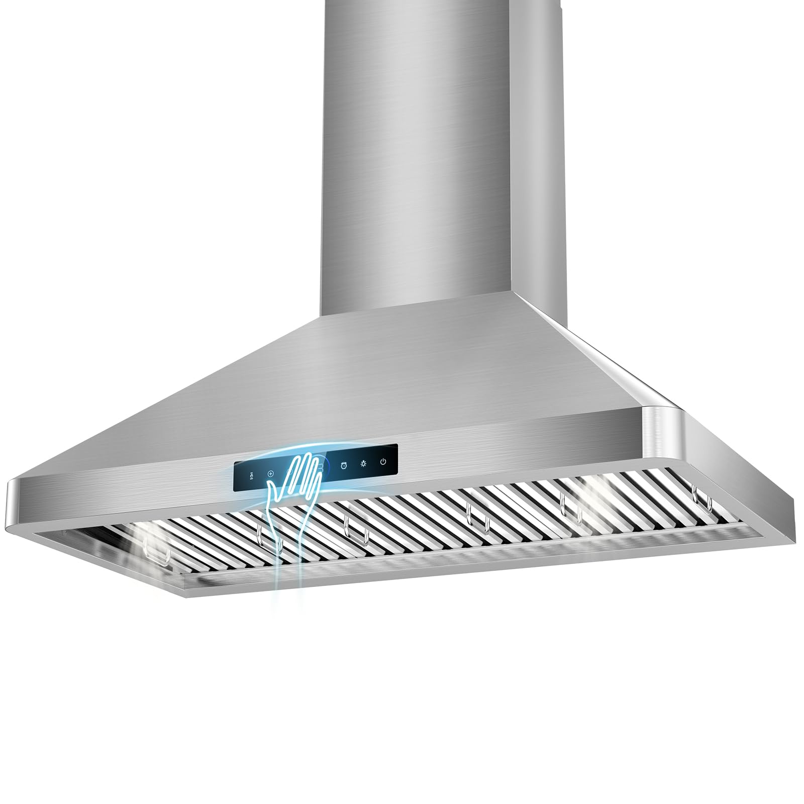 36 Inch Wall Mount Range Hood, 900 CFM Kitchen Hood with 4-Speed Fan, Ducted/Ductless Convertible, Gesture & Touch Control, Stainless Steel Stove Vent Hood with Adjustable LED and Auto Delay Shut-Off - 1