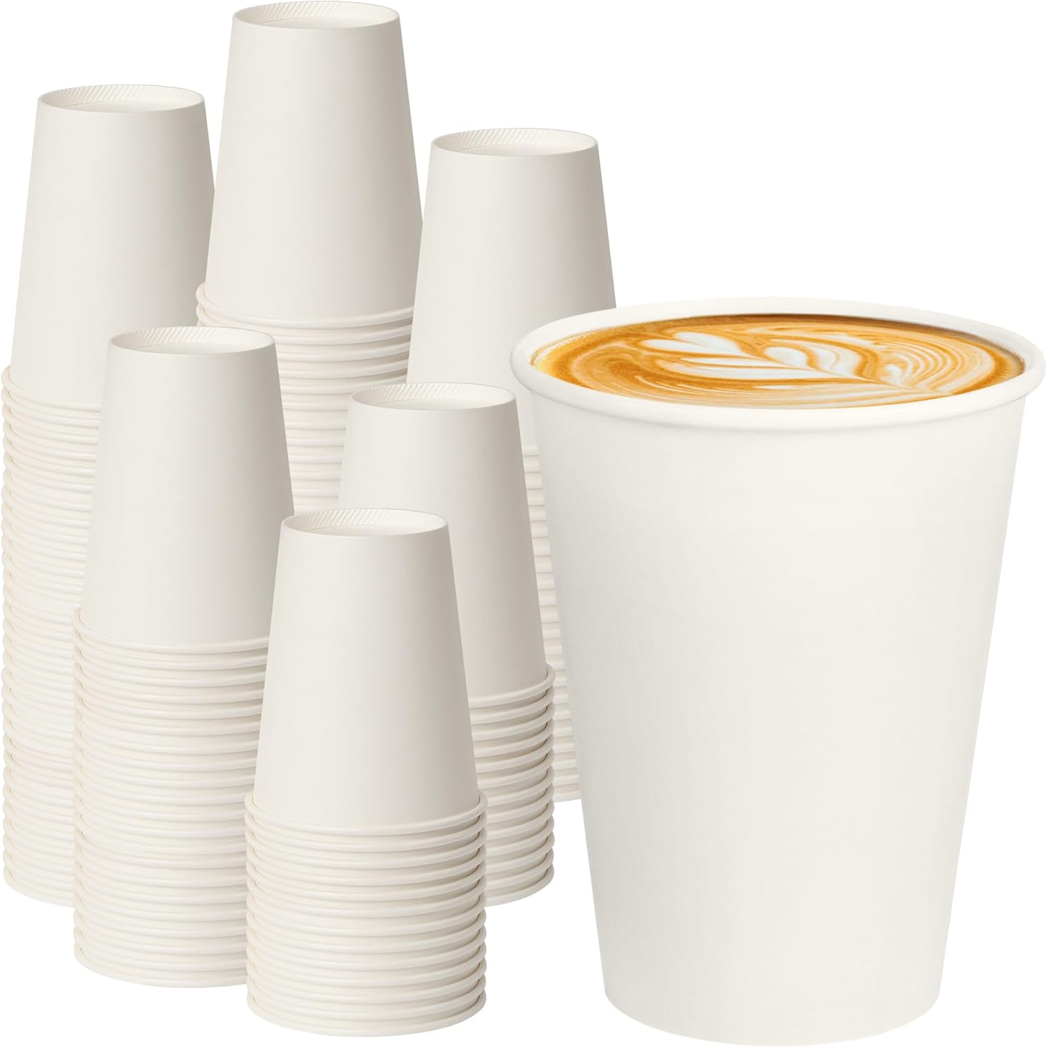 12 oz White Paper Coffee Cups, Disposable Hot Cups for Coffee, Tea, Cocoa, Beverages, 500 Pack