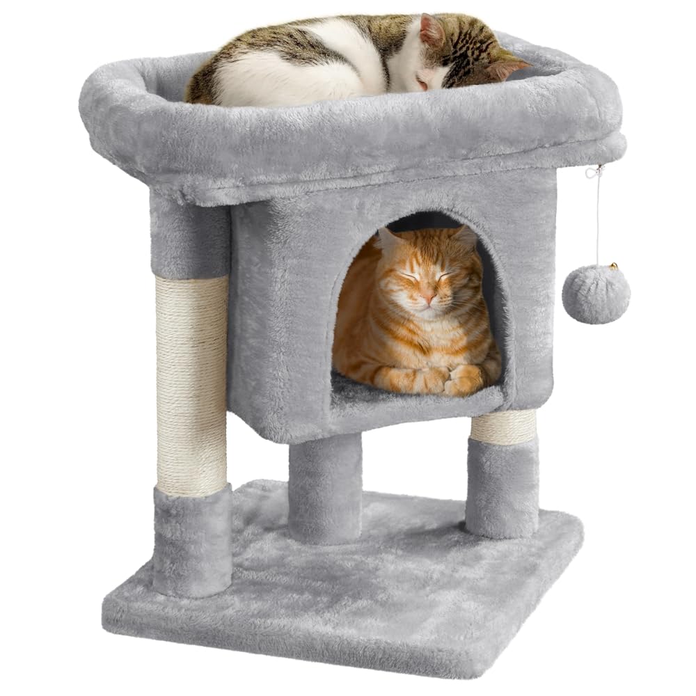 Yaheetech Tiragraffi Albero per Gatti con Posatoio Grande Graffiatoio per Gatti 40,5 x 40,5 x 59 cm Grigio Chiaro