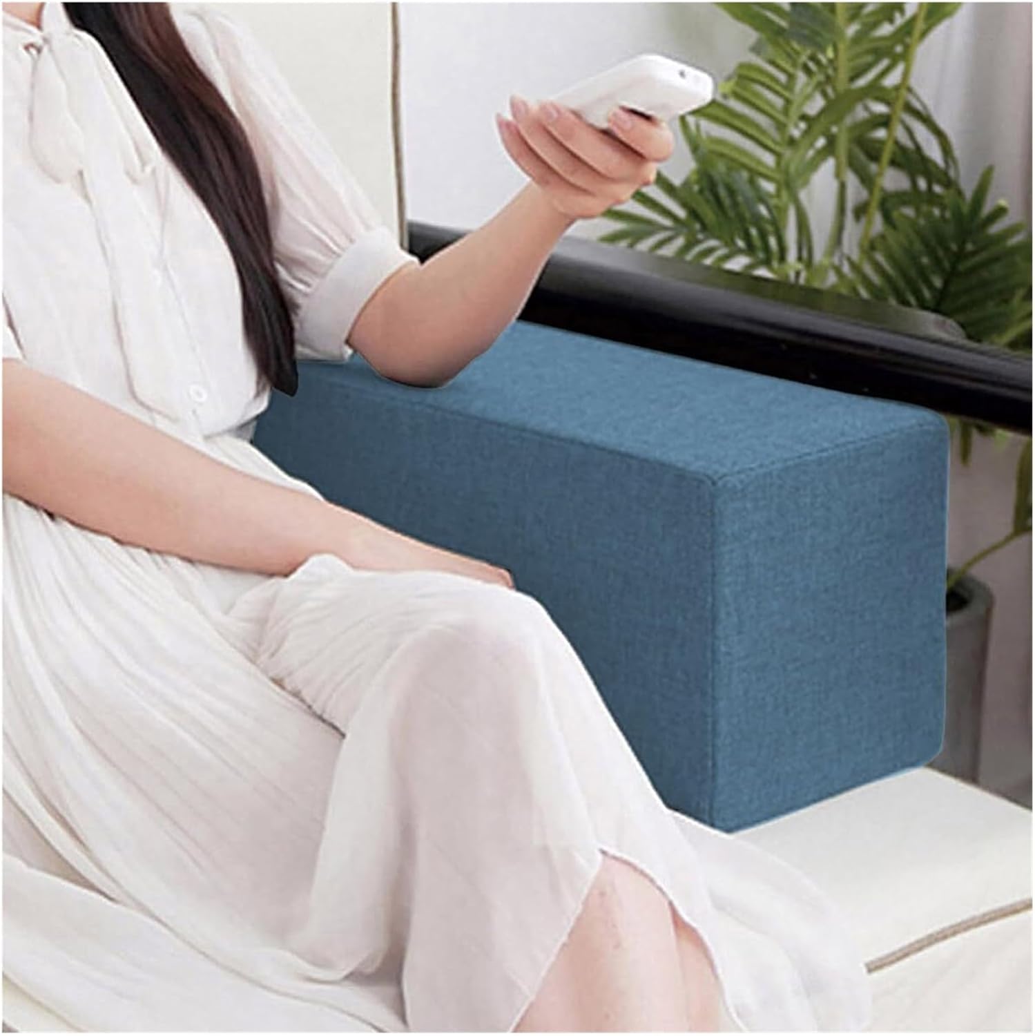 Akuops Couch Arm Rest Pillow, High Density Foam Armrest Cushion with Removable & Washable Linen Cover, Sofa/Bed/Armchair Elbow Support, Lumbar Spine Gap Filler (Blue,25x25x50cm)