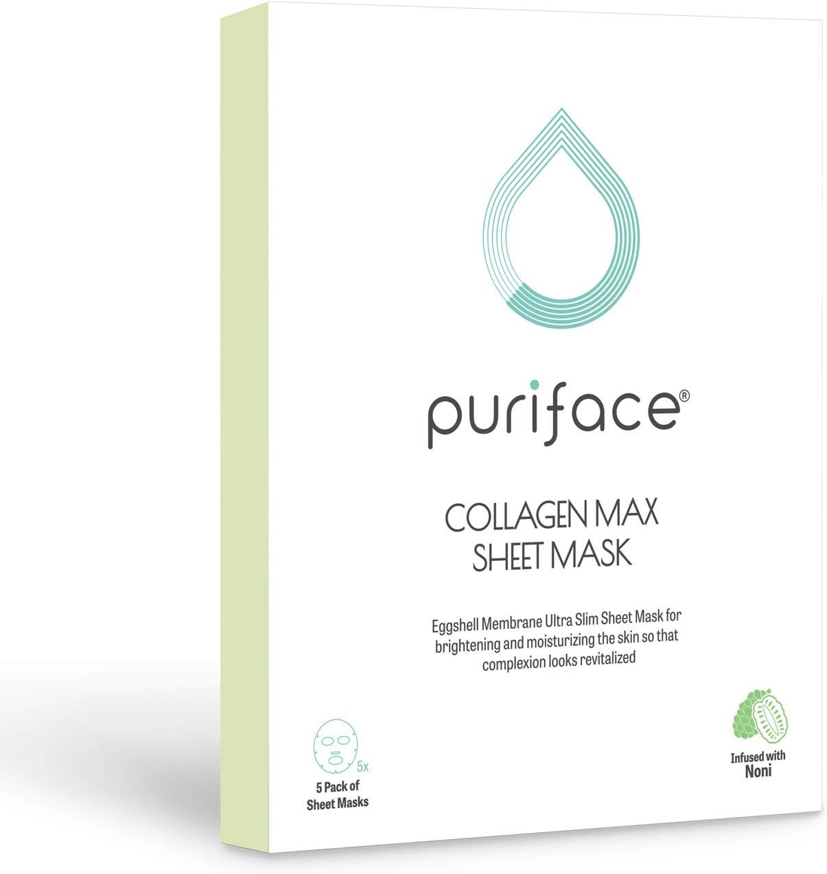 Puriface [Collagen Max] Sheet Mask - Brightening/Nourishing/Revitalizing Noni Facial Masks - 5 Pack