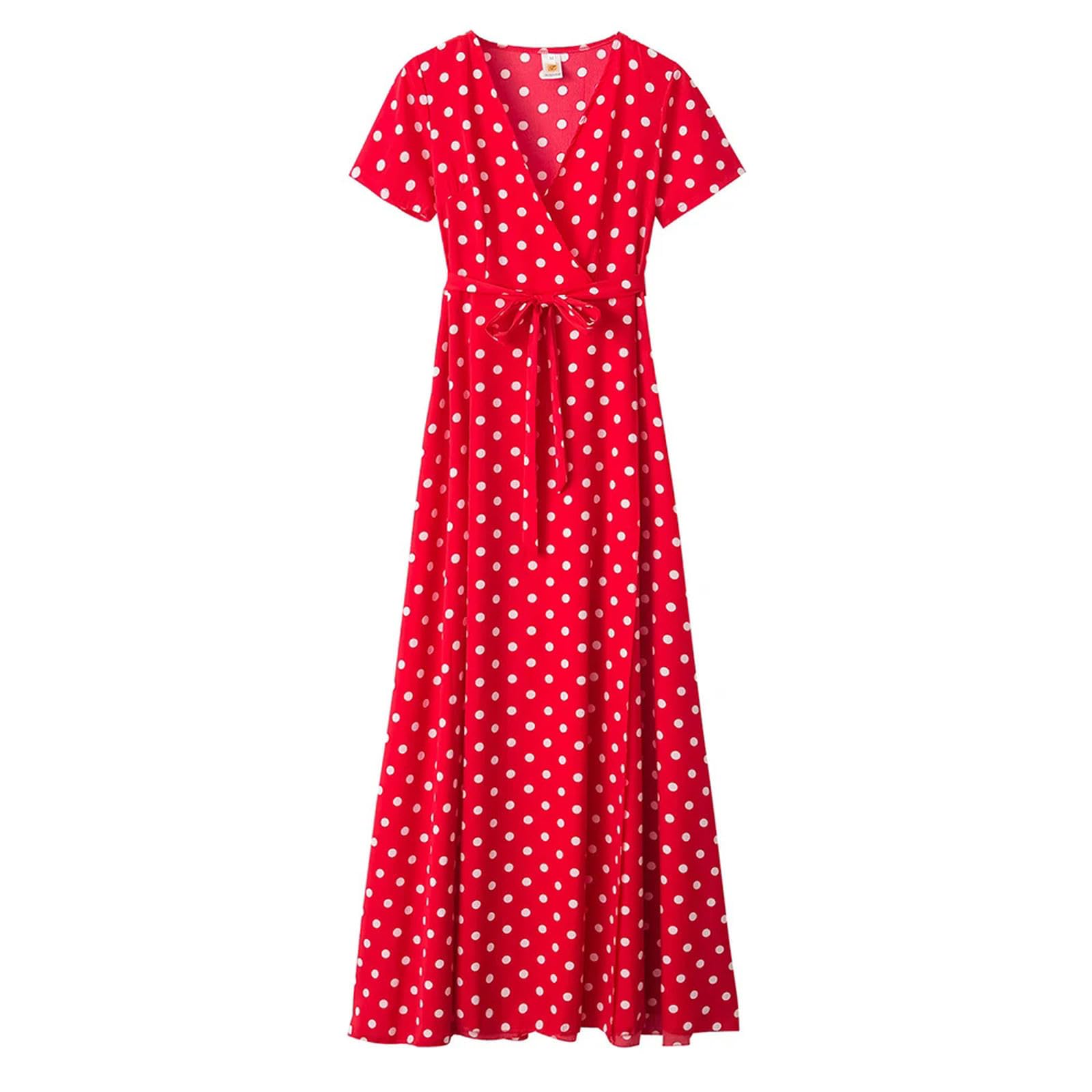Vestido Largo de Verano con Abertura para Mujer, Vestido Playero de Lunares, Maxi, Vestido de Fiesta de Noche, Largo hasta el Suelo, Vestido Hobo de Playa