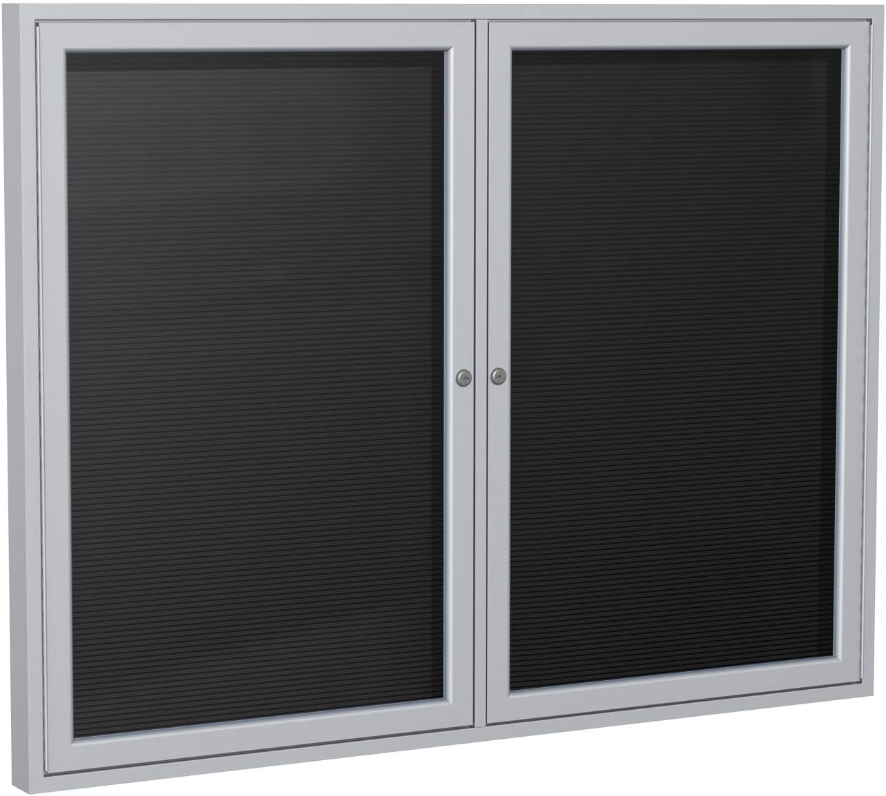 Ghent 36" x 72" Letter Board, Outdoor Enclosed, 3 Door, Black Vinyl Letter Panel, Satin Aluminum Frame (PA33672BX-BK) - Made in USA
