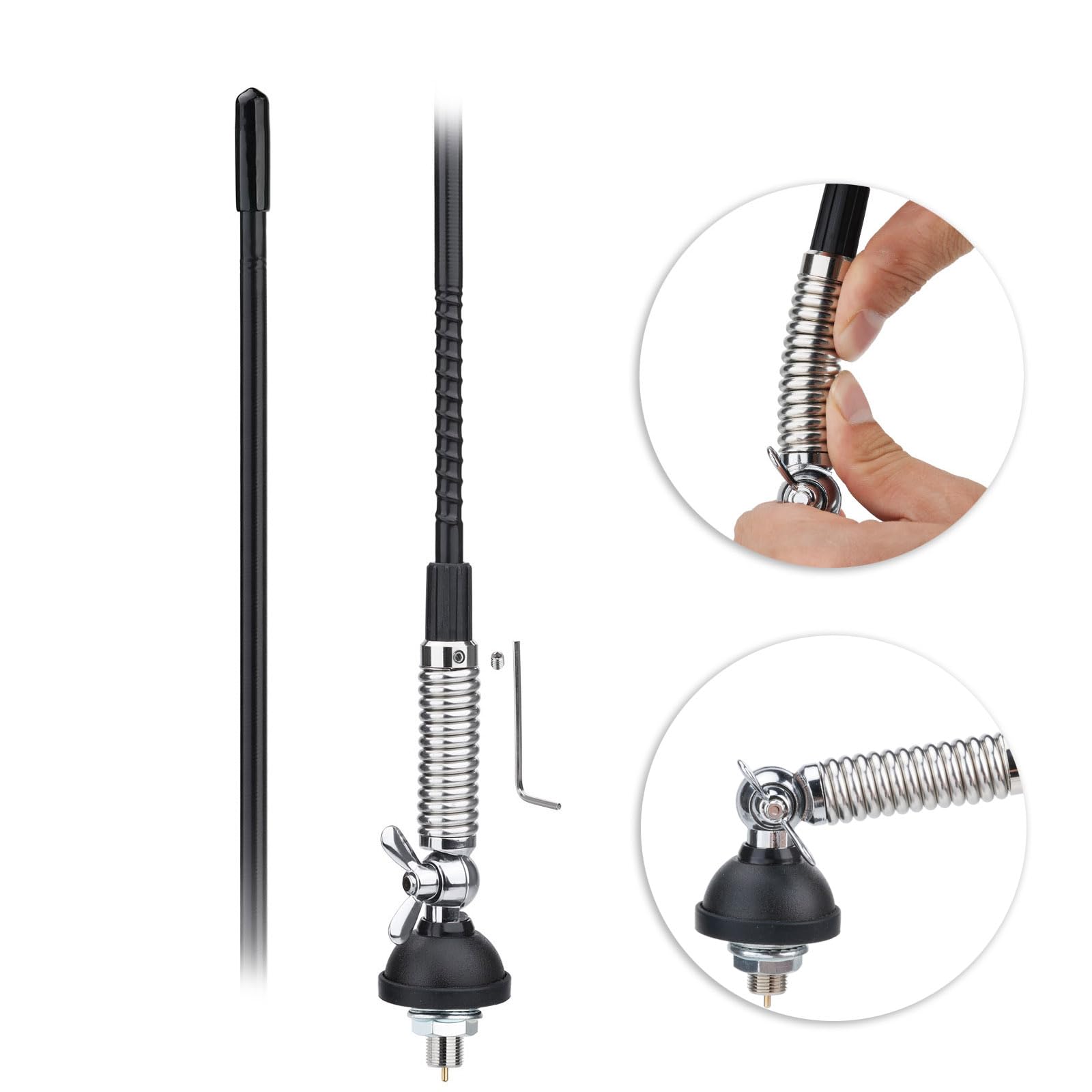 Bingfu Antenna CB in Fibra di Vetro 27 MHz Veicolare Maschio UHF PL259 65cm | Flessibile e Regolabile a 180°, Cavo RG58 4 m, per Radio CB Mobile Veicolare Camion Camper Auto SUV