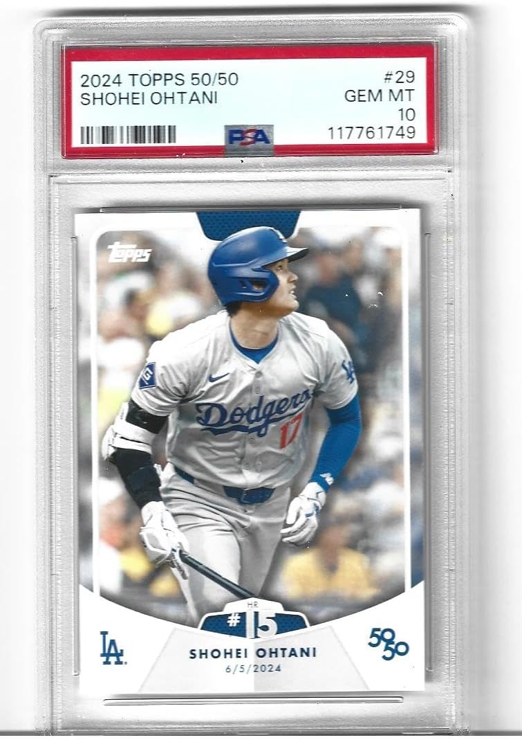 Graded Psa Gem Mint 10 Shohei Ohtani #29 Baseball Card 50/50 Home Run And Stolen Bases Club Celebrate His 15th Home Run Of His Record Braking Season Dodgers 4 time Mvp Superstar