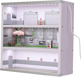 1/64 Scale Cars Parking Lot Model, Acrylic Garage Display Case, Die-cast Model Car Display Case, 3 Tiers Vehicle Model with LED Light