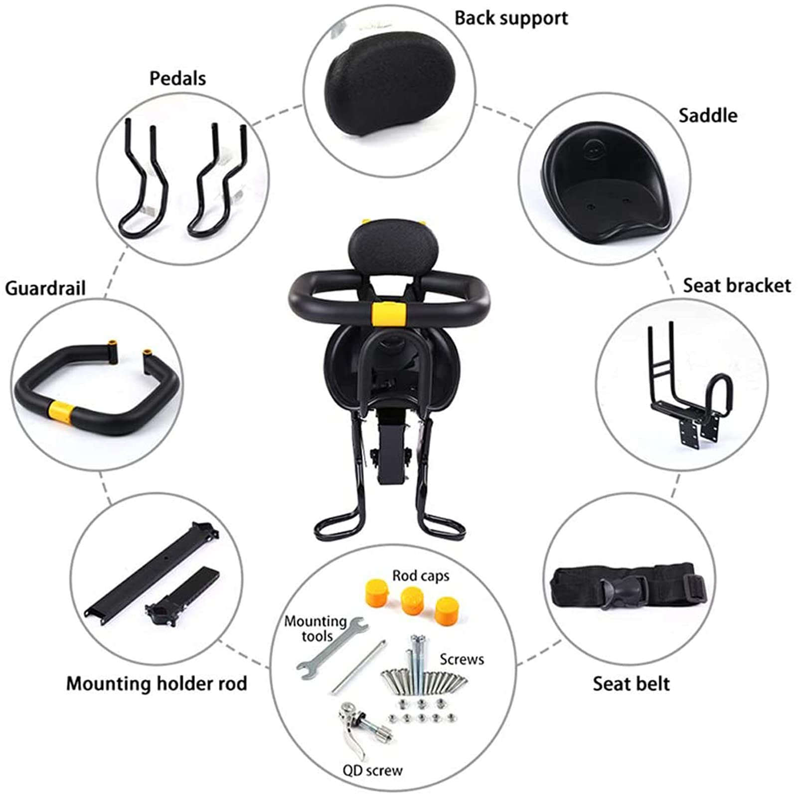 Siège de vélo pour enfant – Siège de vélo réglable pour enfants de 0,6 à 6 ans avec garde-corps de protection et pédale réglable, supporte jusqu'à 100 kg