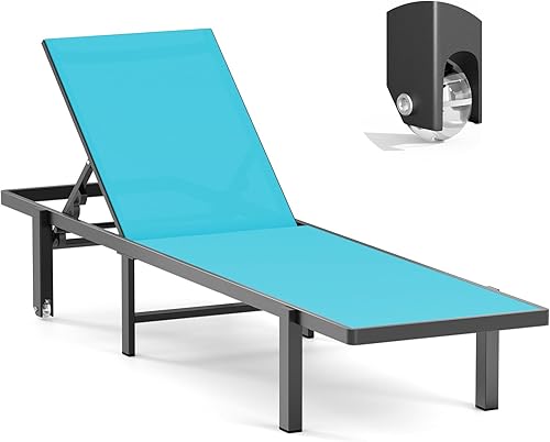 Miniatura 1 de Tumbona de aluminio para exteriores, reclinable ajustable de cinco posiciones y silla de bronceado plana completa para patio, playa, patio, piscina,