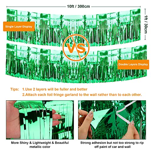 Image of 4 Pack 39 Feet Float Fringe Curtains, Metallic Foil Fringe Garland Shiny Tassel Foil Float Parade Float Decorations for Trailer Car Graduation Homecoming Outdoor Indoor St Patrick's Party (Green)