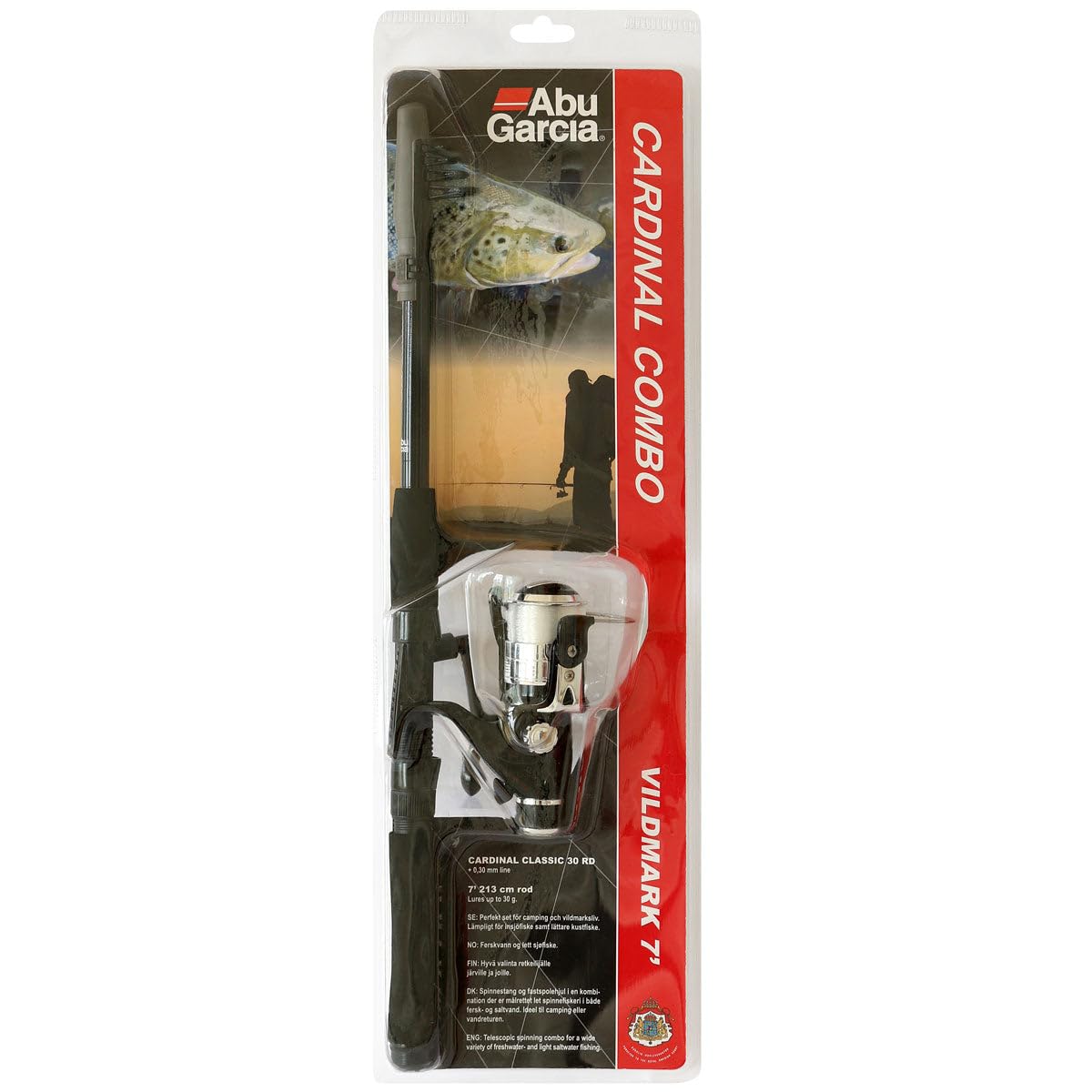 Abu Garcia Cardinal Classic Vildmark Wędkarstwo Combo, Kompaktowy Zestaw Wędki i Kołowrotka dla Wędkarzy Słodkowodnych i Lekko Słonowodnych 9ft 15-50G