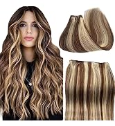 BESFOR Sew In Hair Extensions Real Human Hair, Straight Human Hair Weft 100 Grams Balayage Brown ...