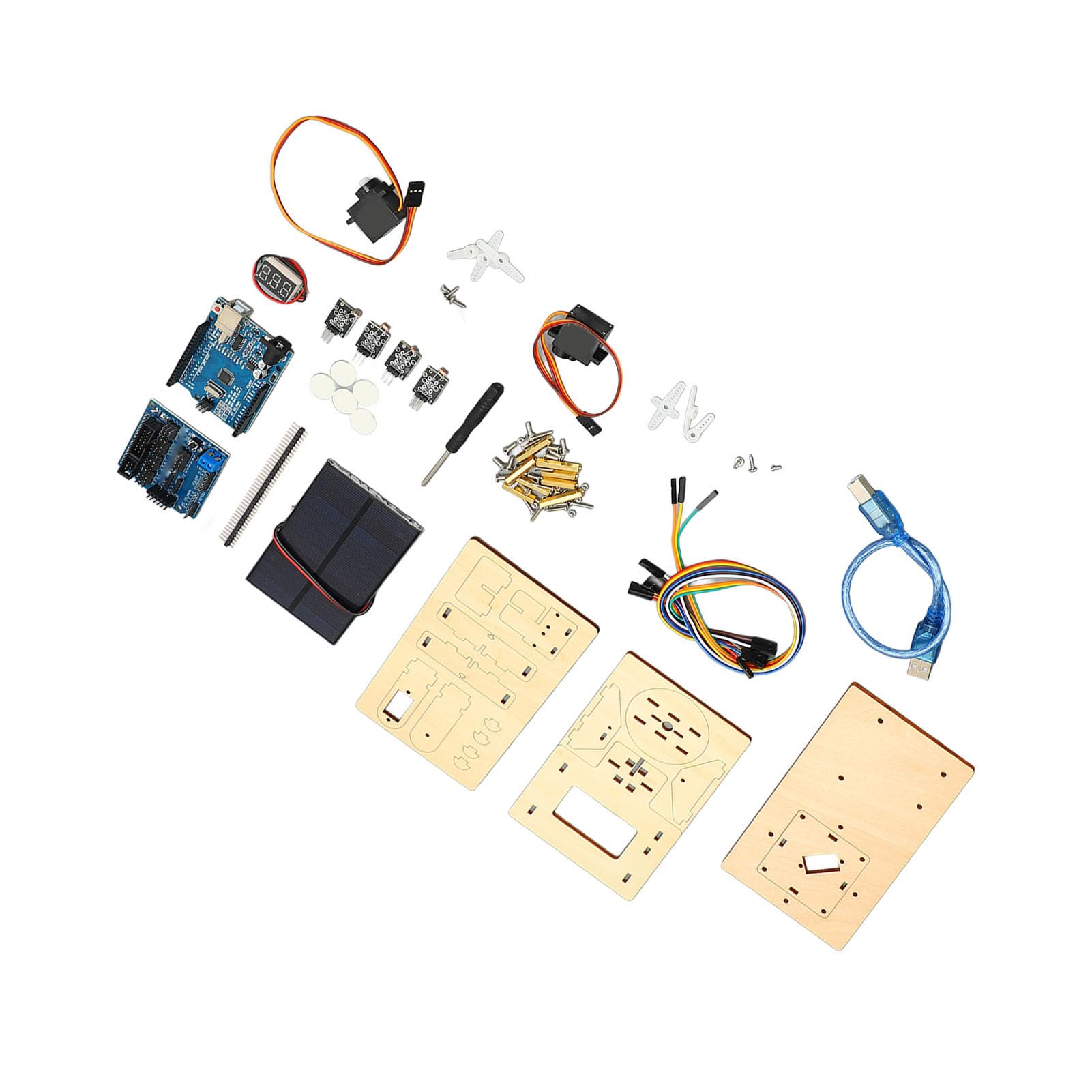 Fafeicy Kit di Monitoraggio Solare STEM Progetto di Apprendimento Fai-da-te con Tecnologia Intelligente per Bambini Dai 14 Anni in su Programmazione di Edifici Educativi in ​​legno