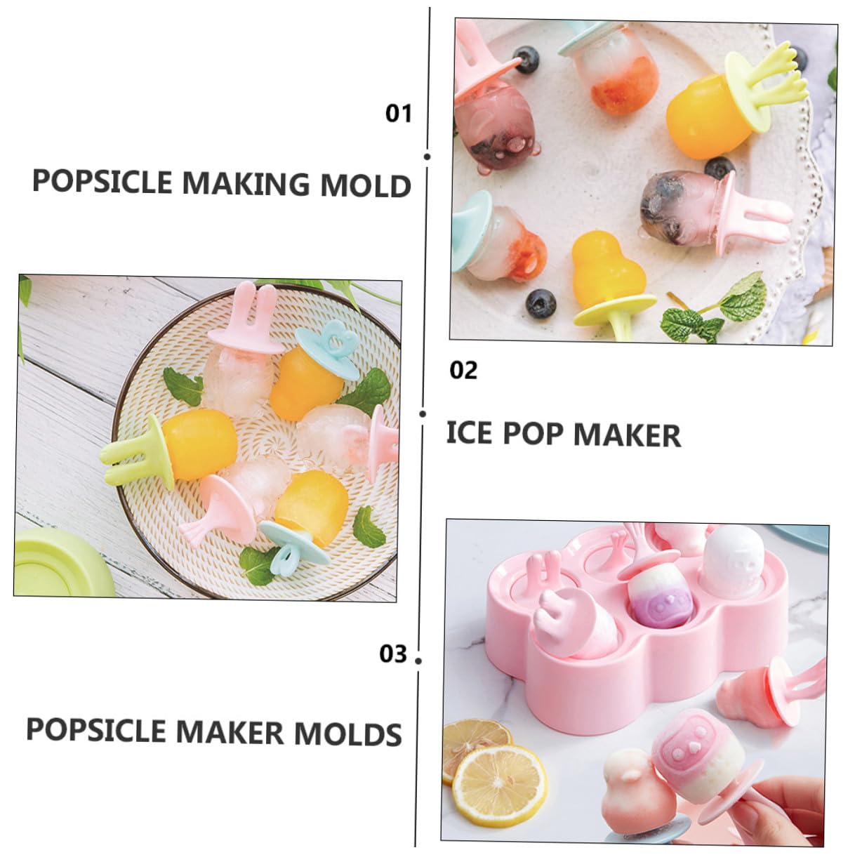 GARVALON 4 juegos Moldes para Polos de Silicona Reutilizables con Diseño Animal de Colores Verde Rosa y Azul Aptos para Helados Yogur y Cubitos de Hielo DIY
