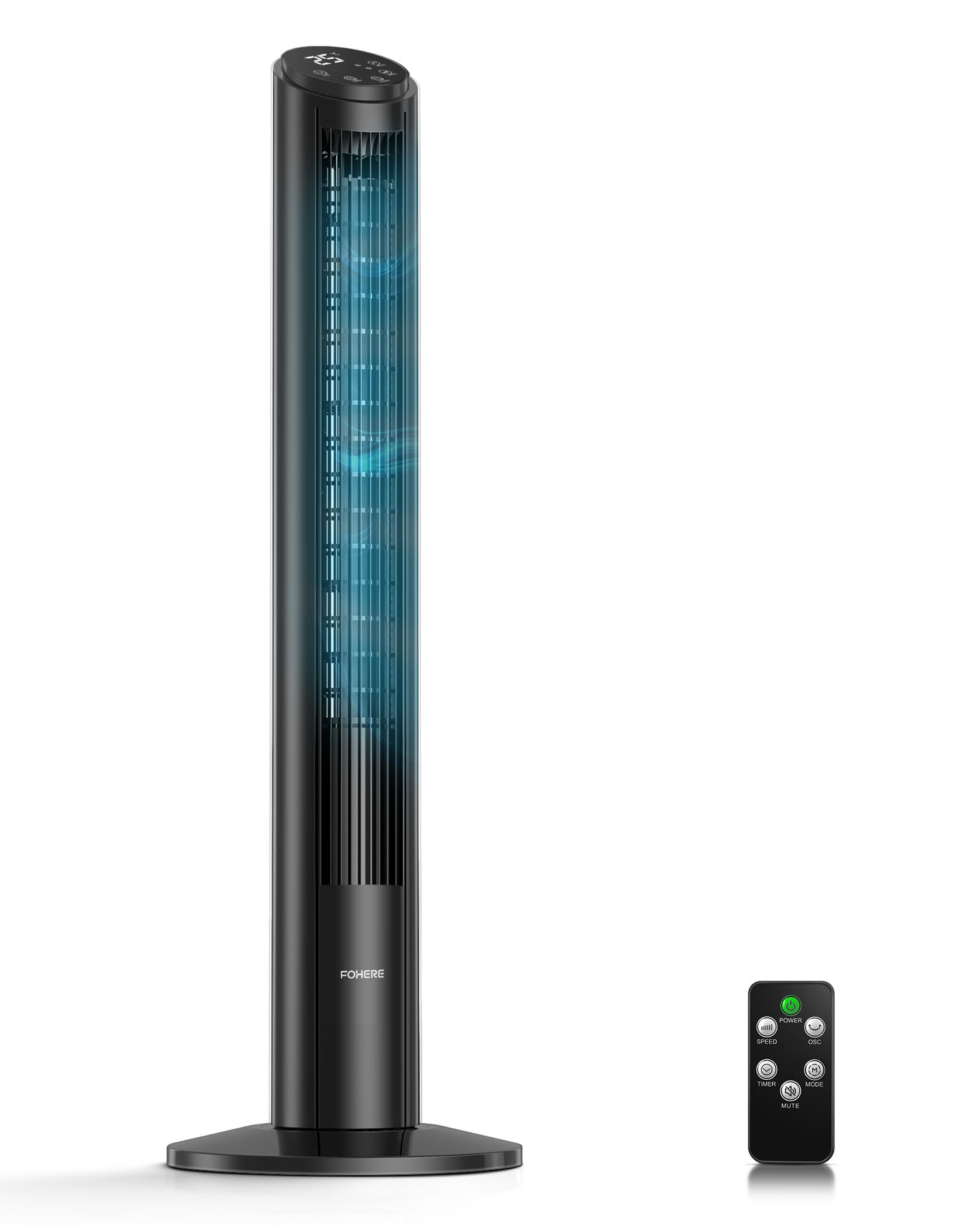 Turmventilator sehr Leise (<32dB) - 102cm Ventilator mit Kühlung - Turmventilator mit Fernbedienung- Simulierte Meeresbrise, 12 Stufen & Schlafmodus - Ventilator für Schlafzimmer/Wohnzimmer (Schwarz)