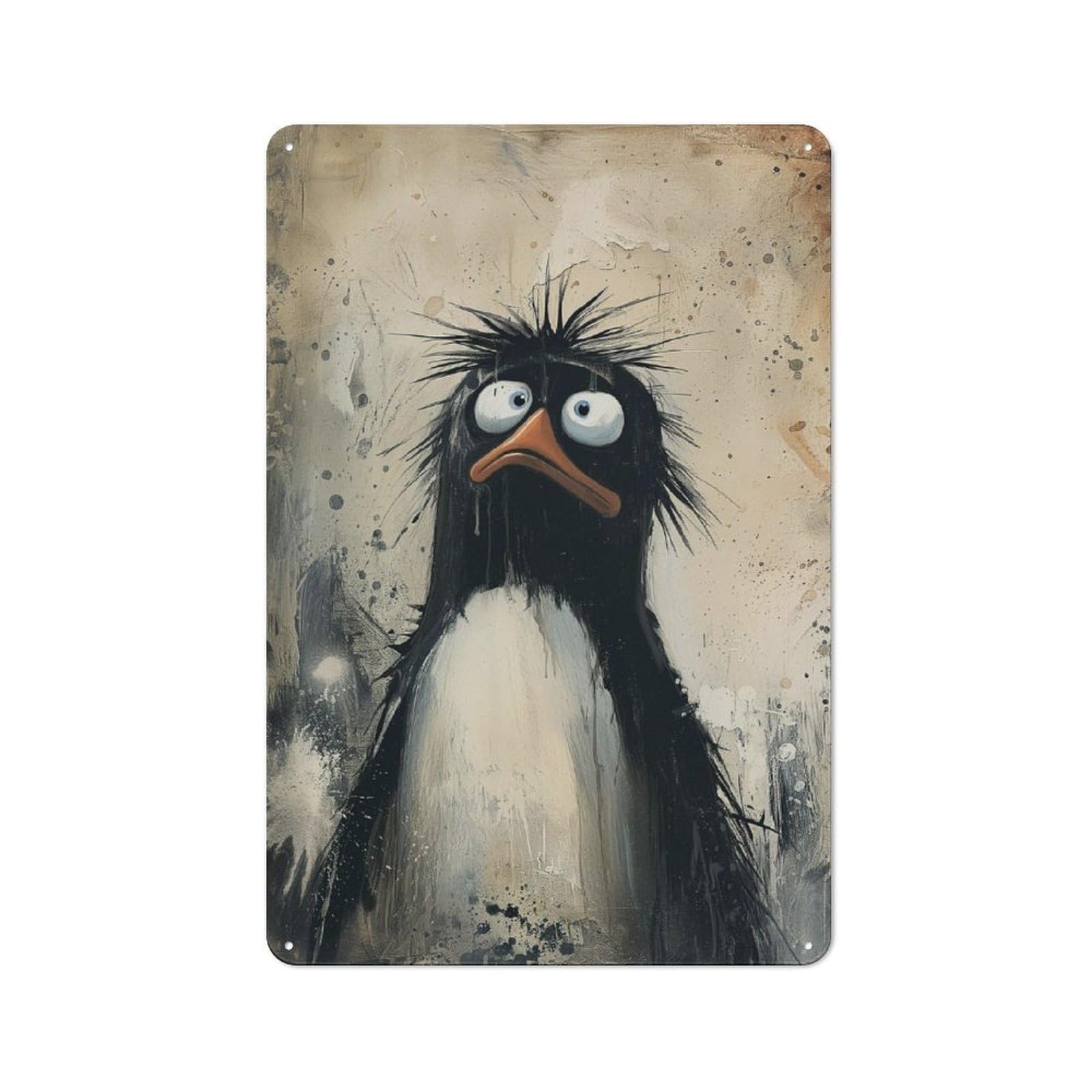 Junmoney Sad Penguin Vintage Tin Sign 30X20cm With For Guest Room Or Hallway, For Themed Room Decoration, For Vintage Wall Decor Fans