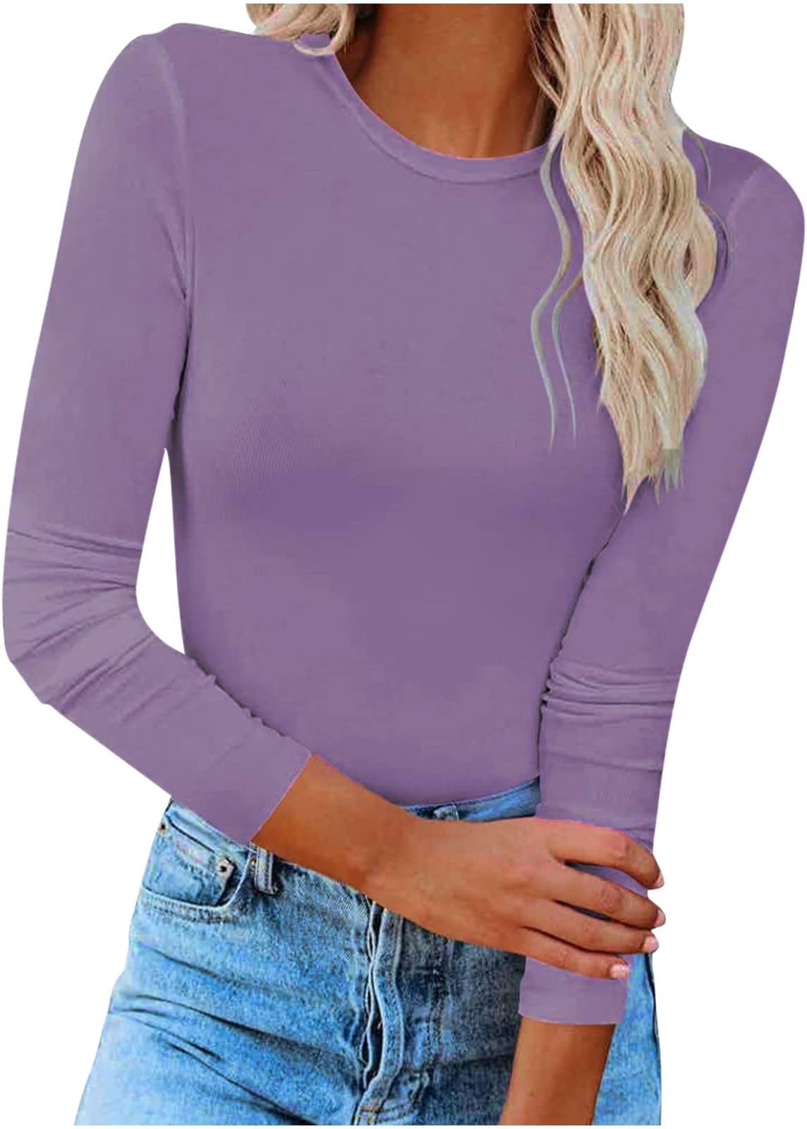 Long Sleeve Women's Basic T-Shirt Long Sleeve Crop Top Y2K Slim Fit Tops Casual Crew Neck Tee Shirt All-Match Skims Essentials T-Shirt Cropped Tee Plain Tunic Athletic Top T-Shirt Pullover