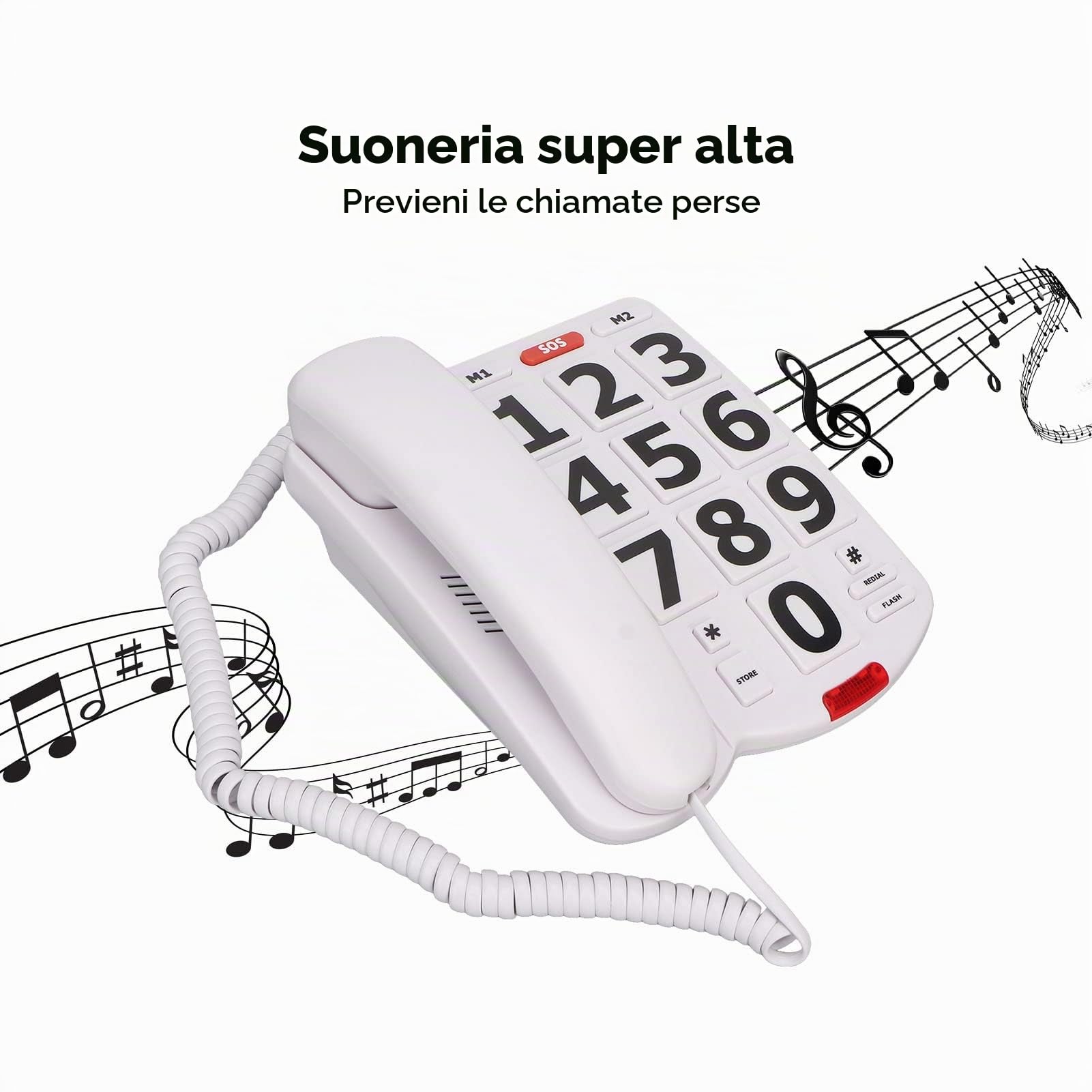 Telefono con Pulsanti Grandi per anziano, Semplice Telefono Fisso con Filo Classico Volume Regolabile