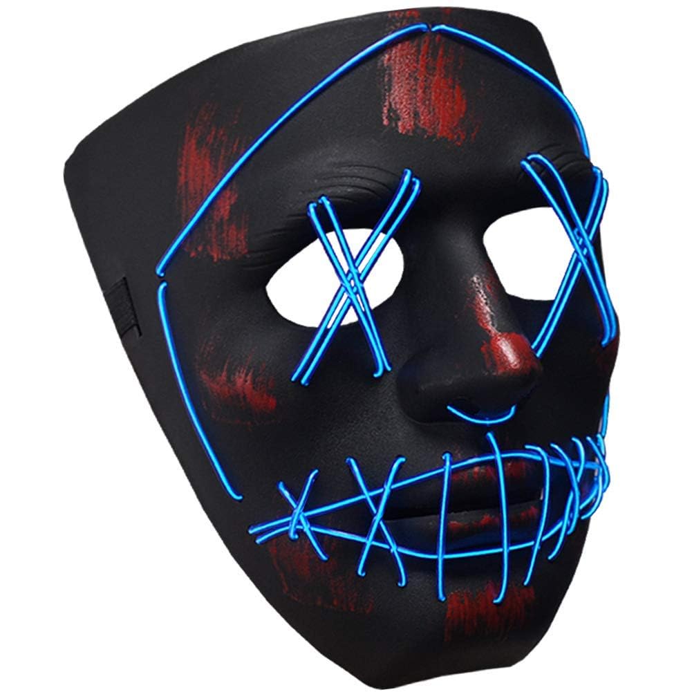 Qianmome Halloween Led Purge Mask Scary Cosplay Costume Mask EL Wire Light up for Halloween Festival Party Pink