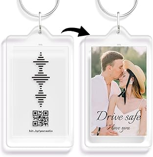 IGREAN "I Love You" Sound Wave Keychain with QR Code Link to Recording | DIY Photo Text | Clear Acrylic Key Chain Insert Photo Frame | Gift for Women, wife, 3.6 * 6.6cm