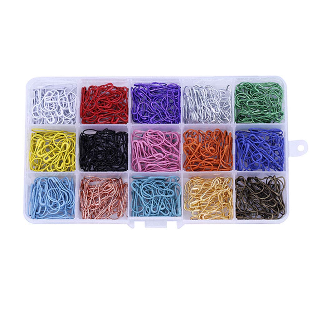 750pcs Assorted Calabash Bulb Shaped Safety Pins Metal Knitting Stitch Craft Sewing Making with Storage Box 15 Colors