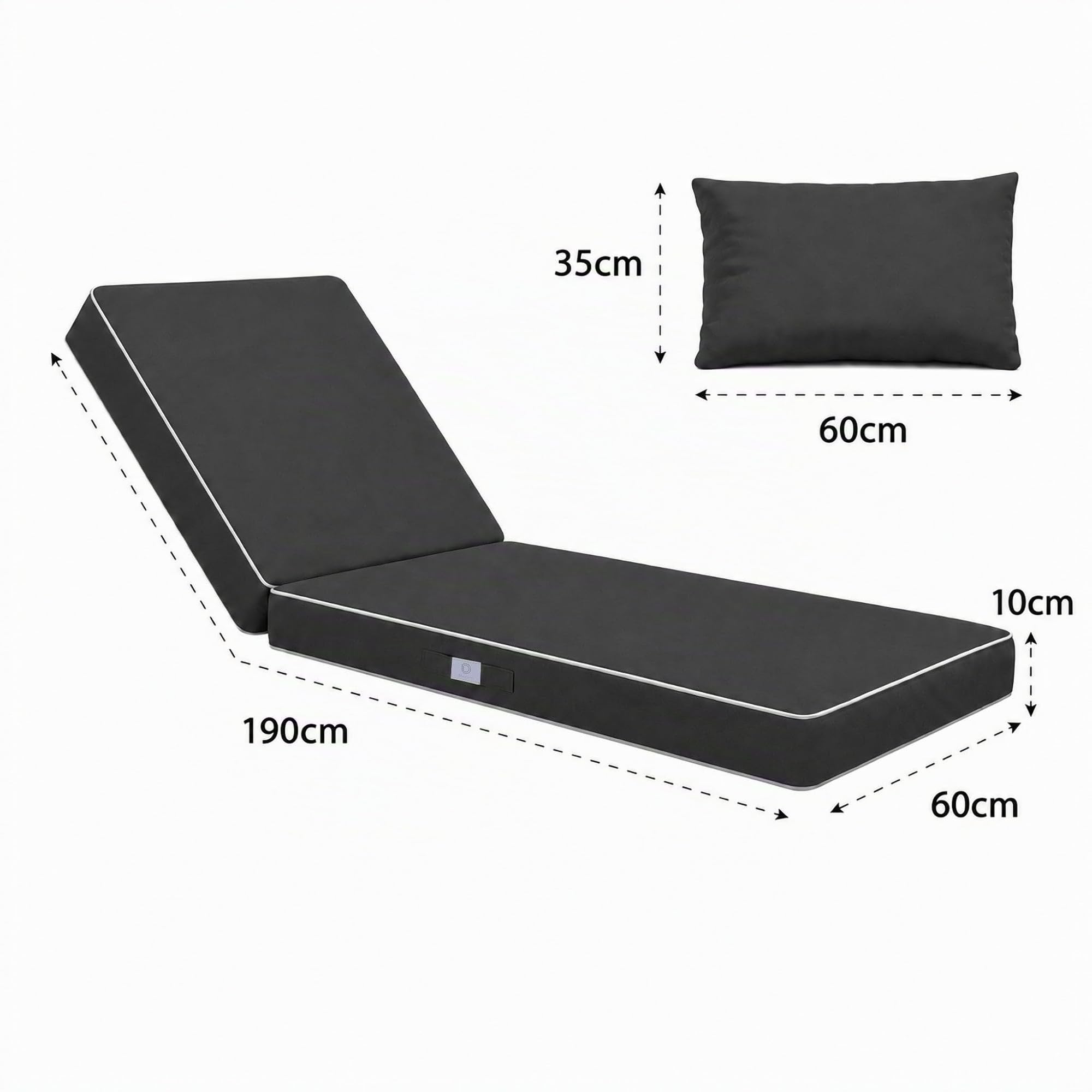 Coussin Bain de Soleil Premium - 190x60x10 cm - Matelas pour transat avec Coussin - Déhoussable, déperlant, Anti-UV, très Confortable - 190x60x10 cm - Gris Foncé