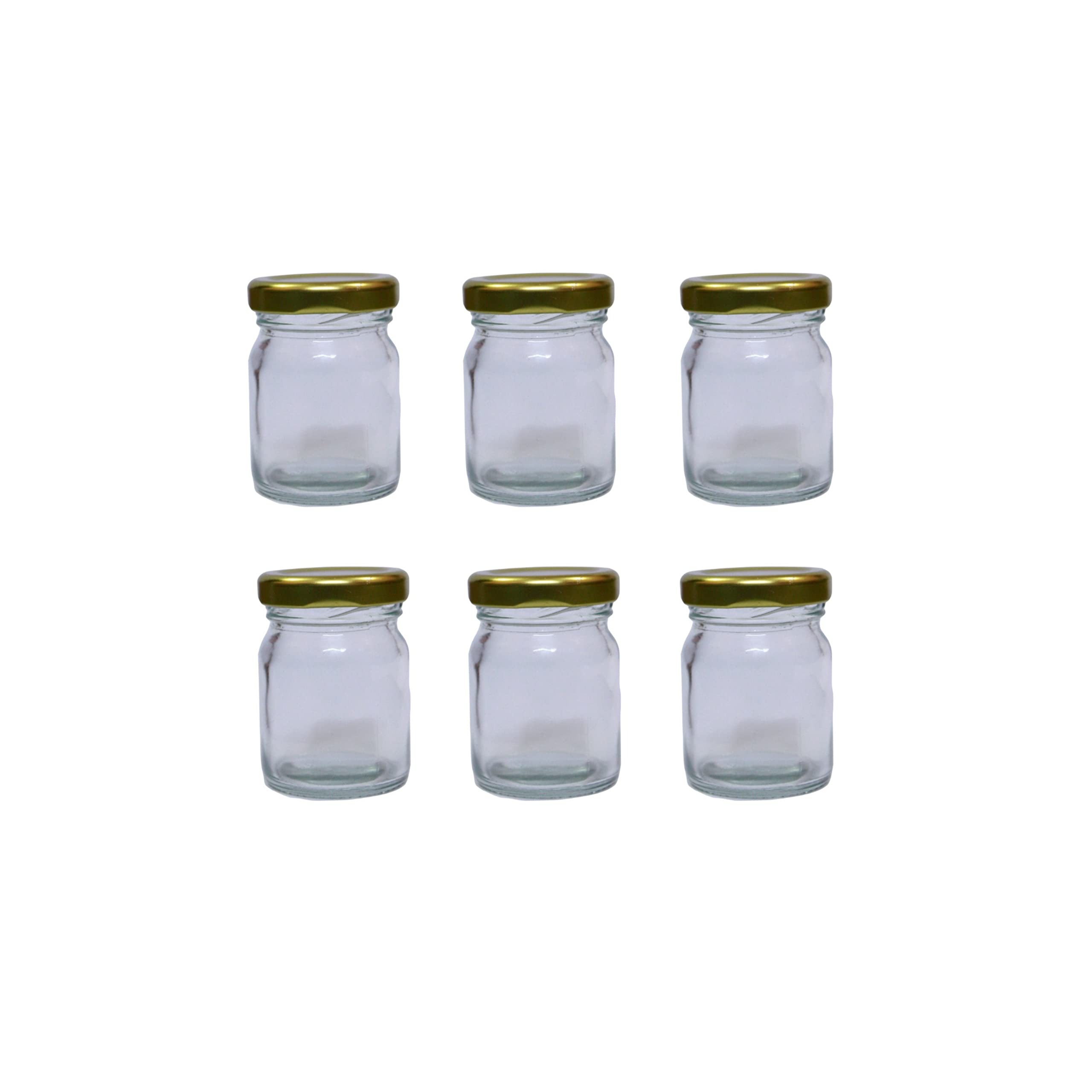 Spill Light Lite Creation 50 ml Transparent Mason Glass Jars for Candle Making, Honey, Kitchen, DIY and many more with Golden solid Lid. (6)