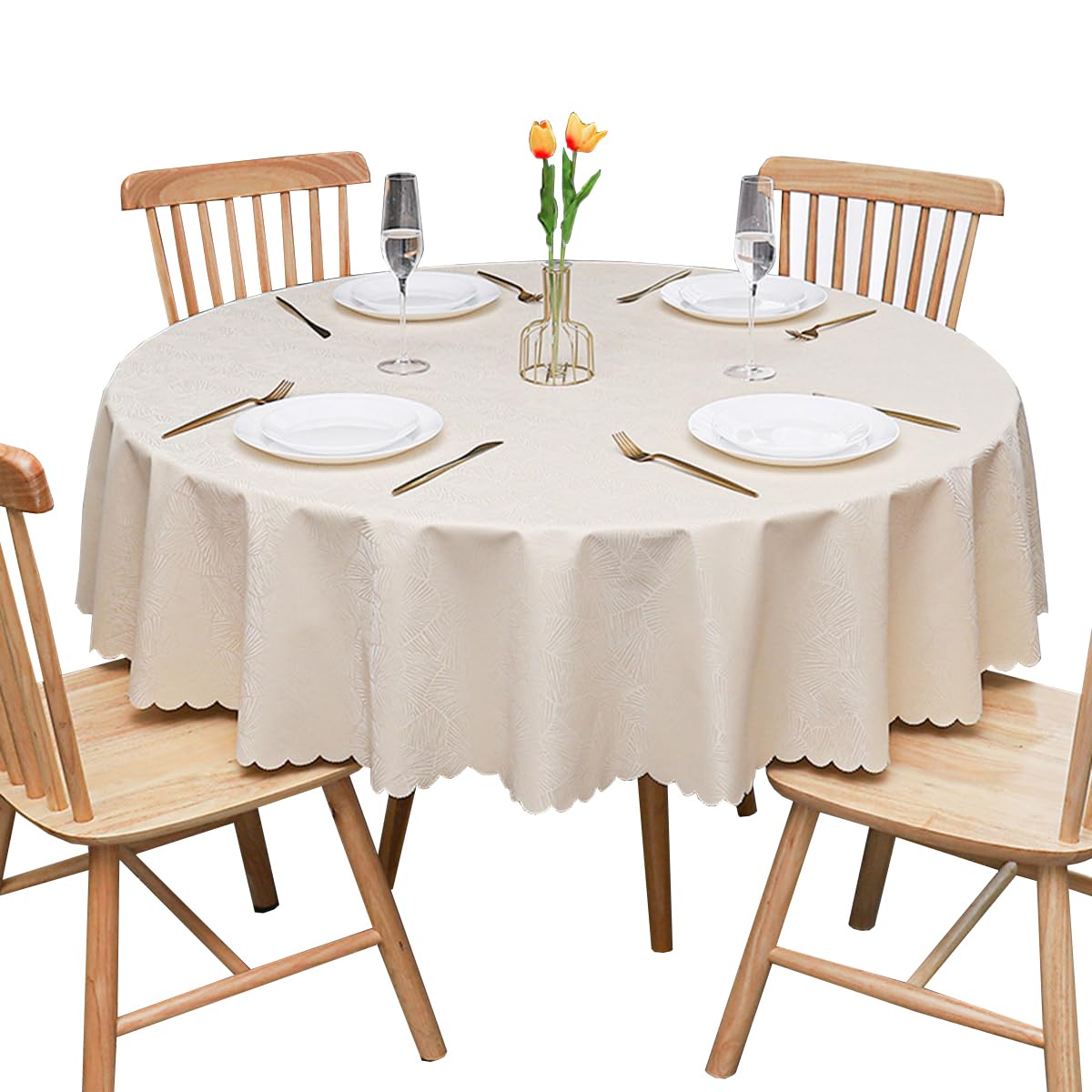 Tovaglia rotonda in PVC impermeabile,Beige Diametro 240 cm | Antimacchia, Resistente ai graffi, Facile da pulire，Adatto all'uso sia in interni che in esterni