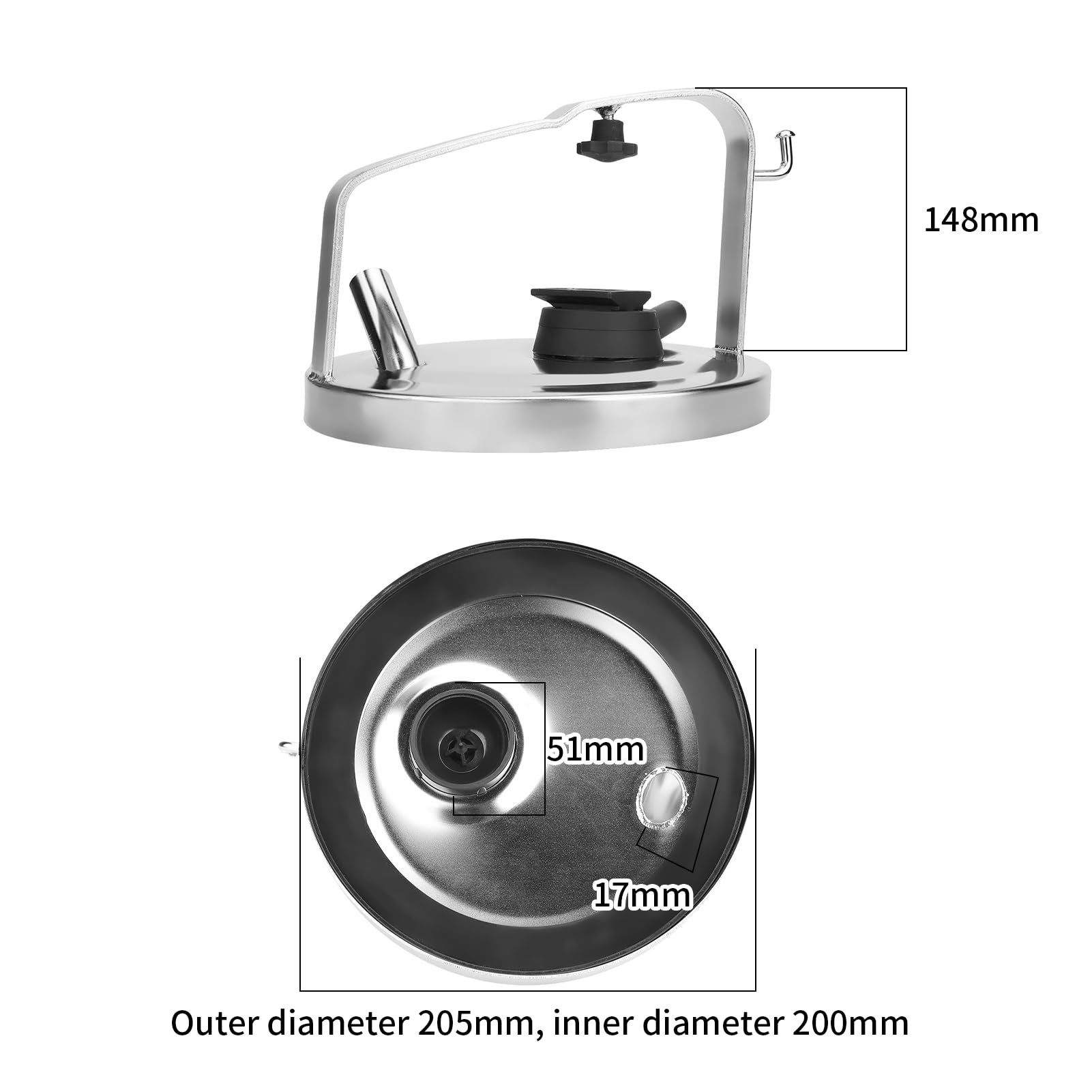 8inch Milk Bucket Lid, Stainless Steel Milk Pail Lid with Gasket Plug Seat Goat Milker Lid Suitable For 200mm Bucket Opening Milking Machine Double Opening Lid