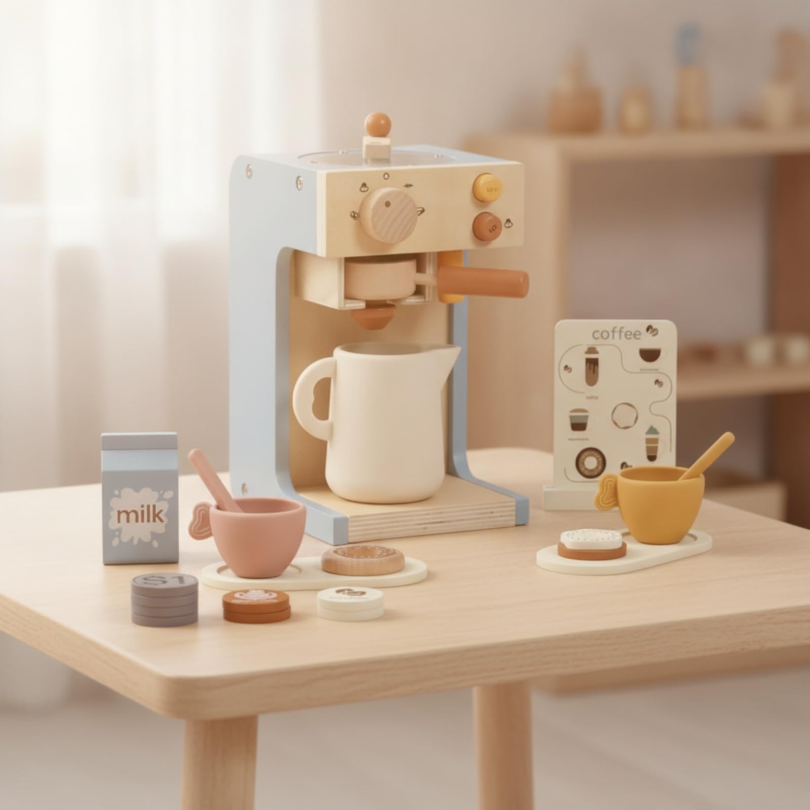 predolo Cafetera Juguete Realista Máquina Café Juguete Imaginativo Juego Cafetera con Accesorios