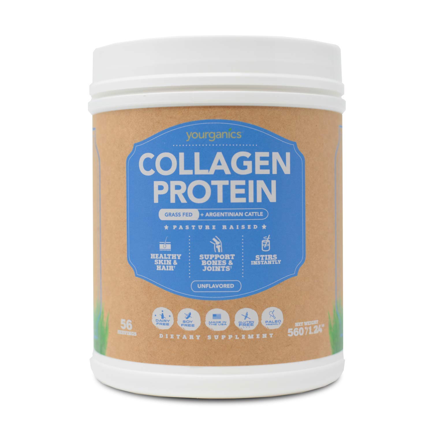 Collagen Protein Powder | Grass Fed Argentinian Cattle | Pasture Raised Bovine Collagen Peptides | Healthy Skin, Hair, Bones | 56 Servings