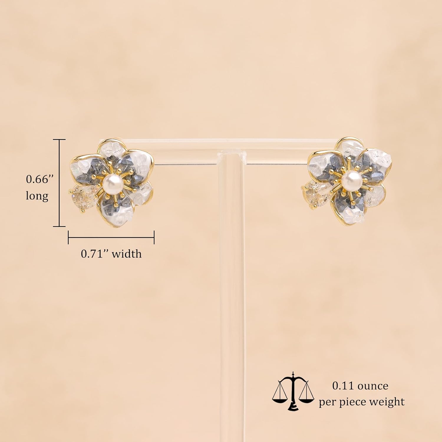 Sonateomber Gold Pearl Flower Stud Earrings for Women, Statement CZ Floral Petal Enamel Earings Wedding Prom Accessories Fashion Jewelry Gift - Image 3
