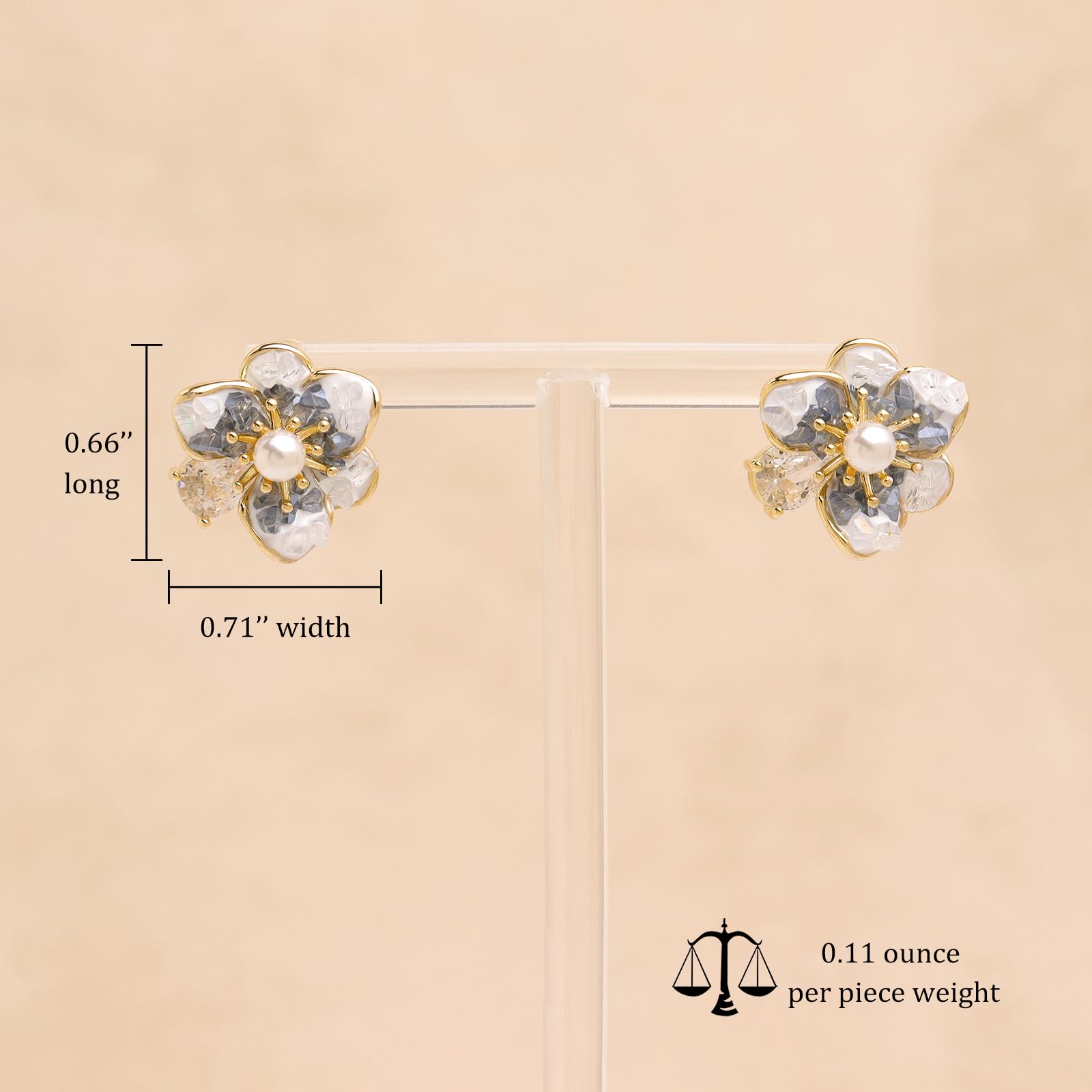 Jean Beau Pearl Flower Leaf Stud Earrings for Women Statement Cluster CZ Pearls Earring Gold Plated Sterling Silver Wedding Prom Birthday Fashion Jewelry Gift