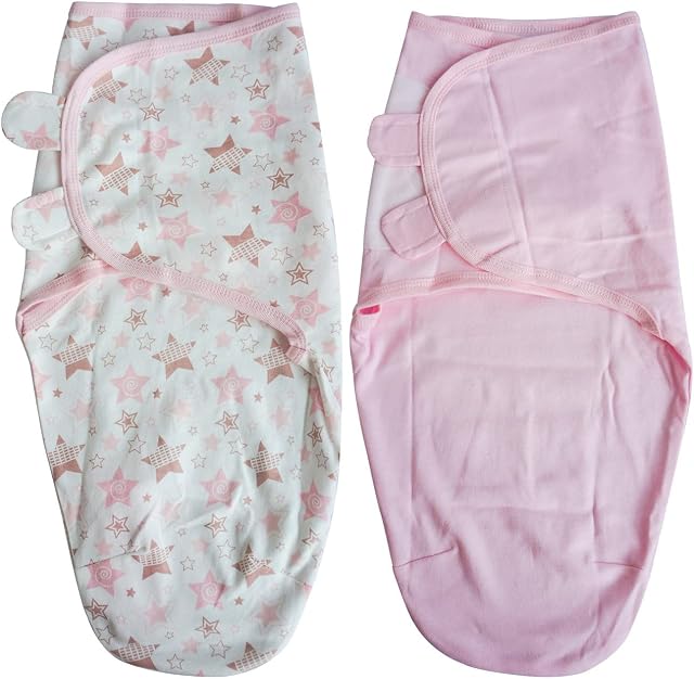 ZIGJOY Newborn Swaddle 2 PCS Set Cotton Adjustable Swaddle Wrap Soothe Sleep Transition Bag Seasons Swaddle Blanket for Baby 0-2 Months(Star&Moon)