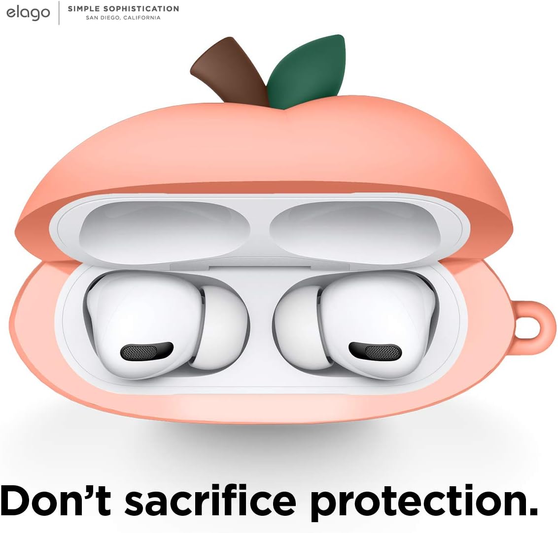 elago Peach Case Compatible with Apple AirPods Pro Case, 3D Cute Design Case Cover with Keychain, Supports Wireless Charging (Peach) [US Patent Registered]