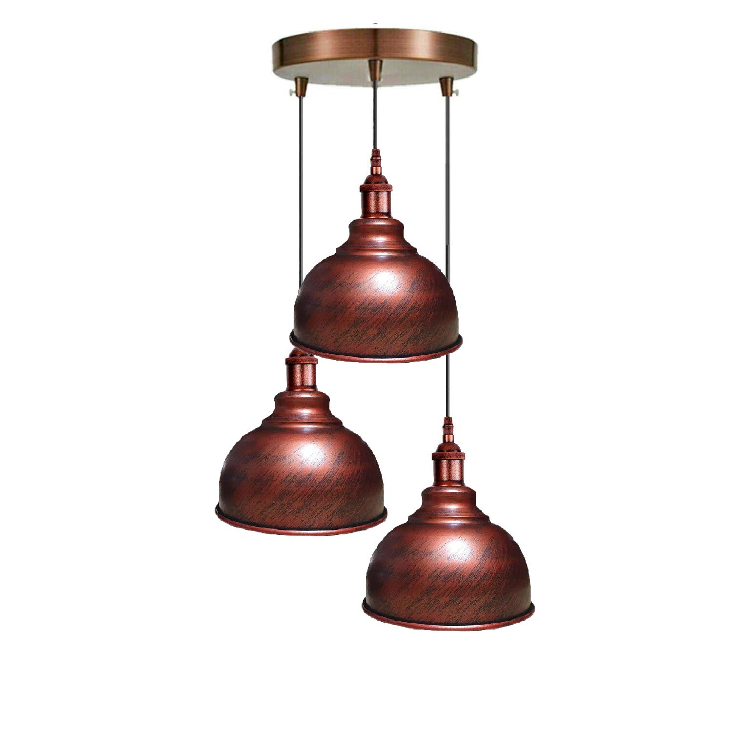 Dc Voltage Rustic Red 2 Retro Industrial 3 Way Pendant Light Edison E27 Base Dome Shape Adjustable Hanging Cluster Pendant Lamp Fixture For Bedroom Kitchen Living Room