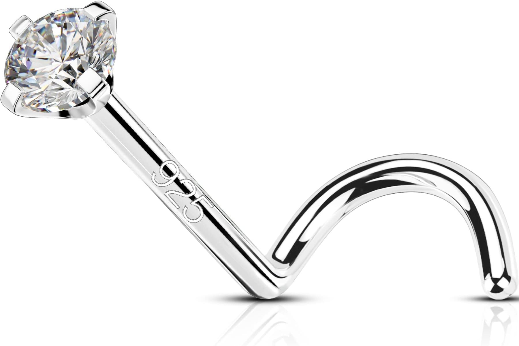 925 Sterling Silver Nose Studs, Bone L Screw Shaped Nose Rings, 20G Nostril Solid 2mm Round CZ Nose Piercing Jewelry for Women Men-Screw Shaped