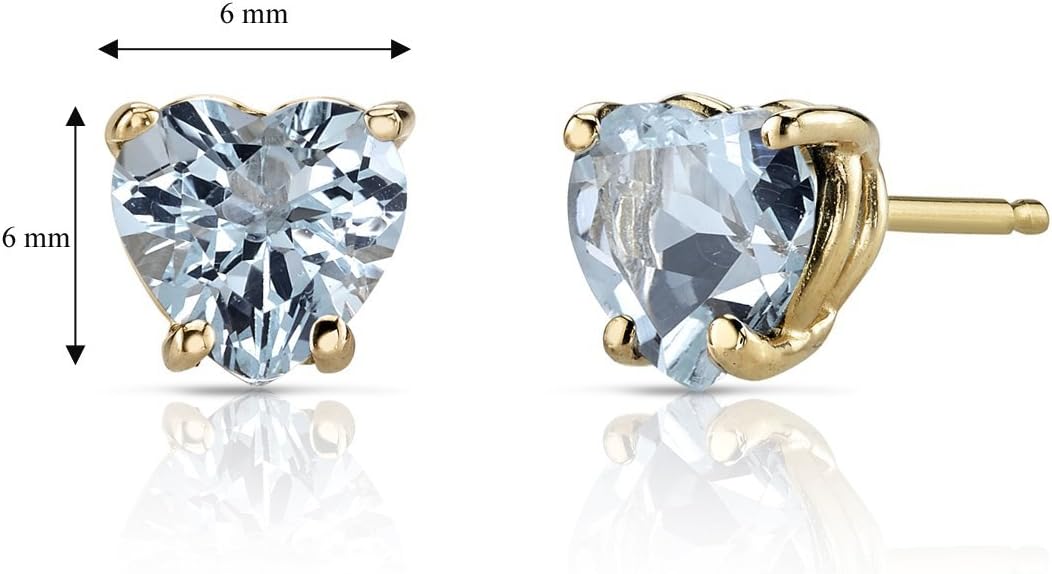 Peora 14K Yellow Gold Aquamarine Pendant and matching Earrings - Heart Shaped Diamond Pendant 0.75 Carat + Heart Shaped Aquamarine Stud Earrings 1.50 Carats