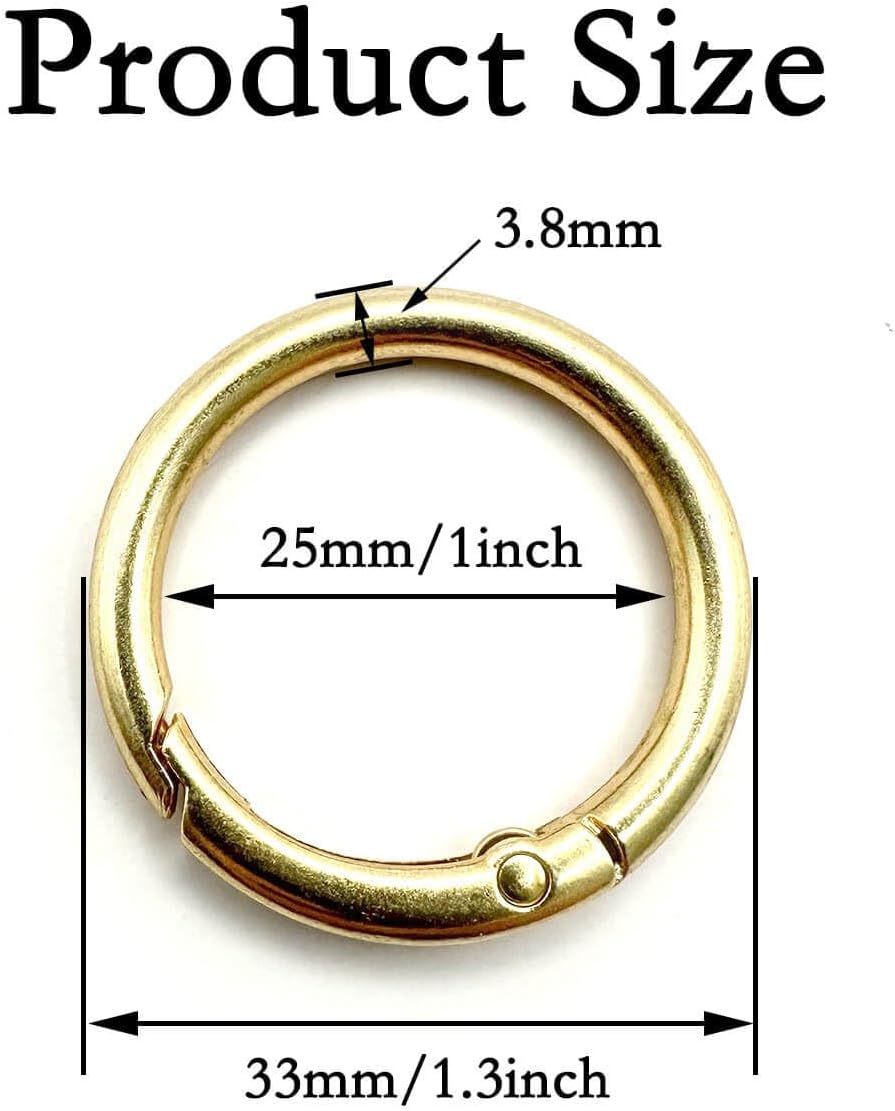 20 Pack 1 Inch Carabiner Clip, Spring O Rings Metal Alloy Purse Clip, Round Keyring Buckle Clips, Small Keychain Hook Clip for Key Bag (Gold) - Image 3