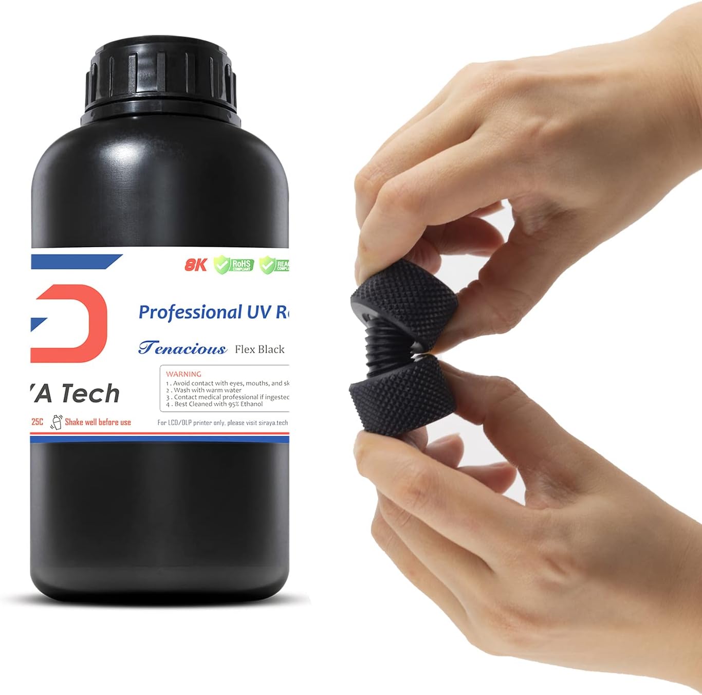Siraya Tech Tenacious Flex 3D Printer More Flexible 405nm UV-Curing Resin with Faster Rebound High Impact Resistance High Precision Tough Standard Resin for LCD DLP 3D Printing (1kg, Flex Black)