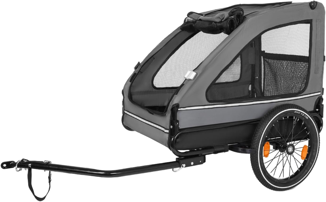 Pet Bike Trailer Dog Cart Steel Black+Grey Stable Structure Outdoor Use Durable