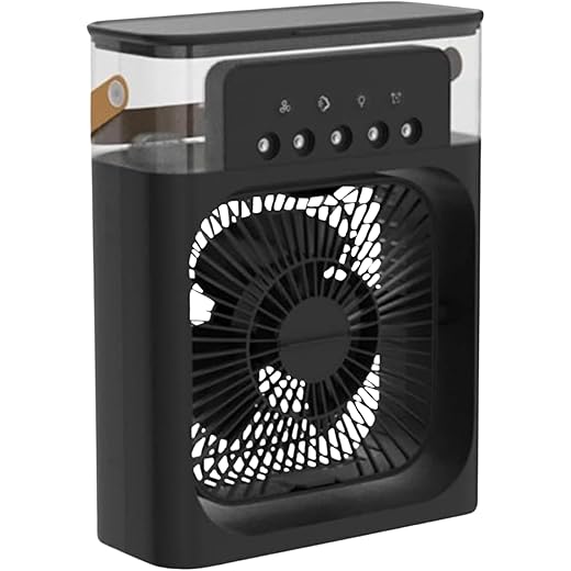 Drumstone [?????????? ???????? ??????]3-in-1 Mini Evaporative Portable Air Cooler with Ice Mist, LED Light, Timer, 3 Wind Speeds & Spray Modes ? Ideal for Home, Office, Bedroom & Desktop Use
