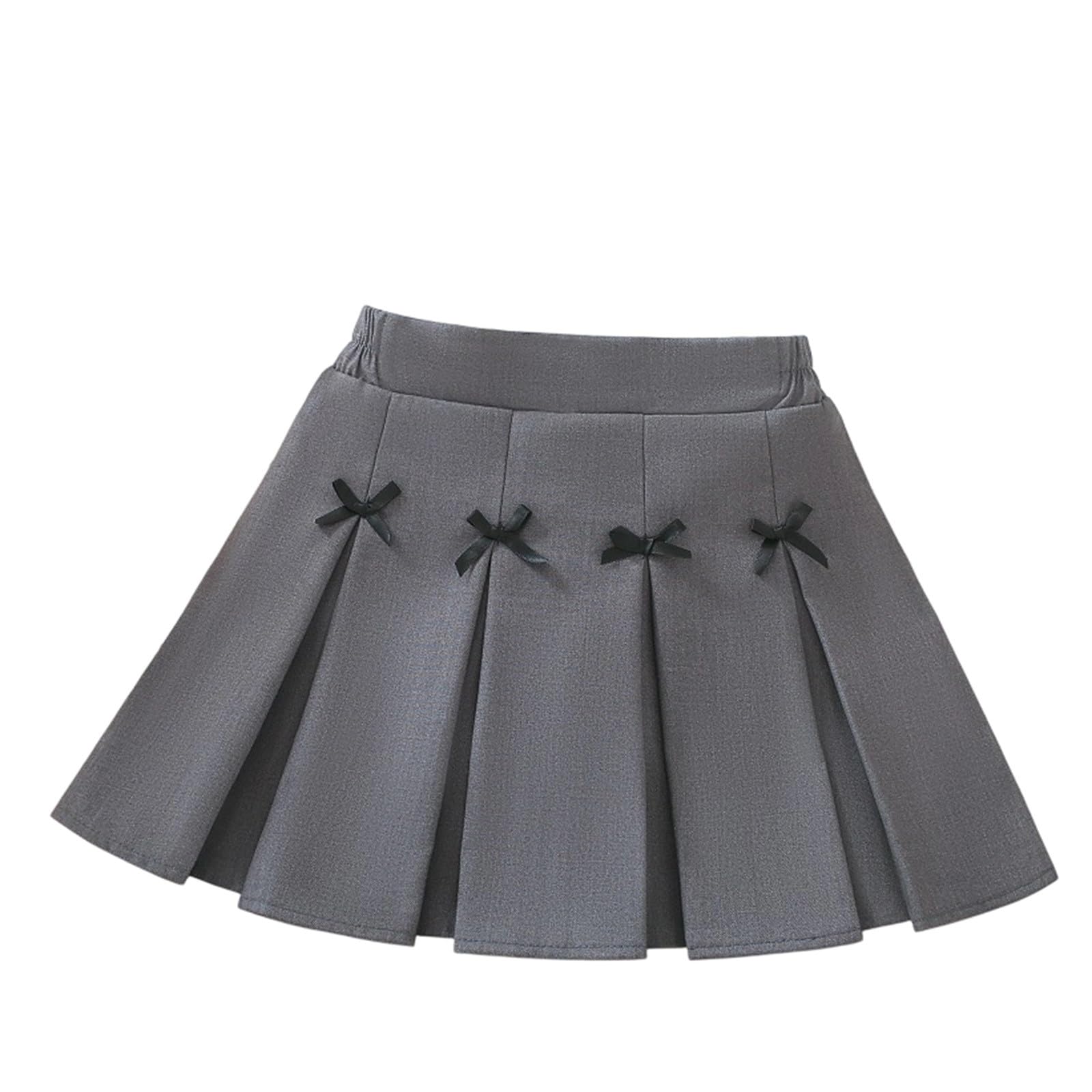 Générique Jupe plissée élégante pour Filles avec détail nœud, Jupe d'été légère doublée pour Petites Filles (Grey, 7-8 Years)