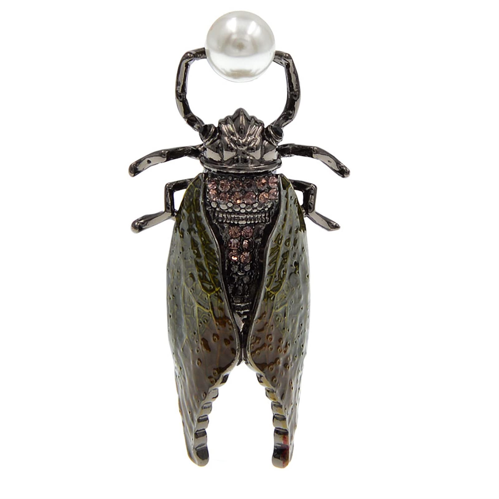FAMoUsGoods Pearl Rhinestone Brooches for Women Vintage Enamel Beetle Brooch Pins Fashion Jewelry Party Gift Pin Gift for Women (Metal color : Deep green)