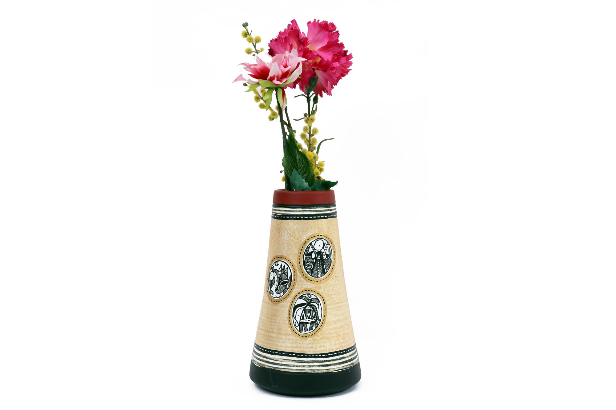 Vase en terre cuite peint à la main forme A art artisanal unique
