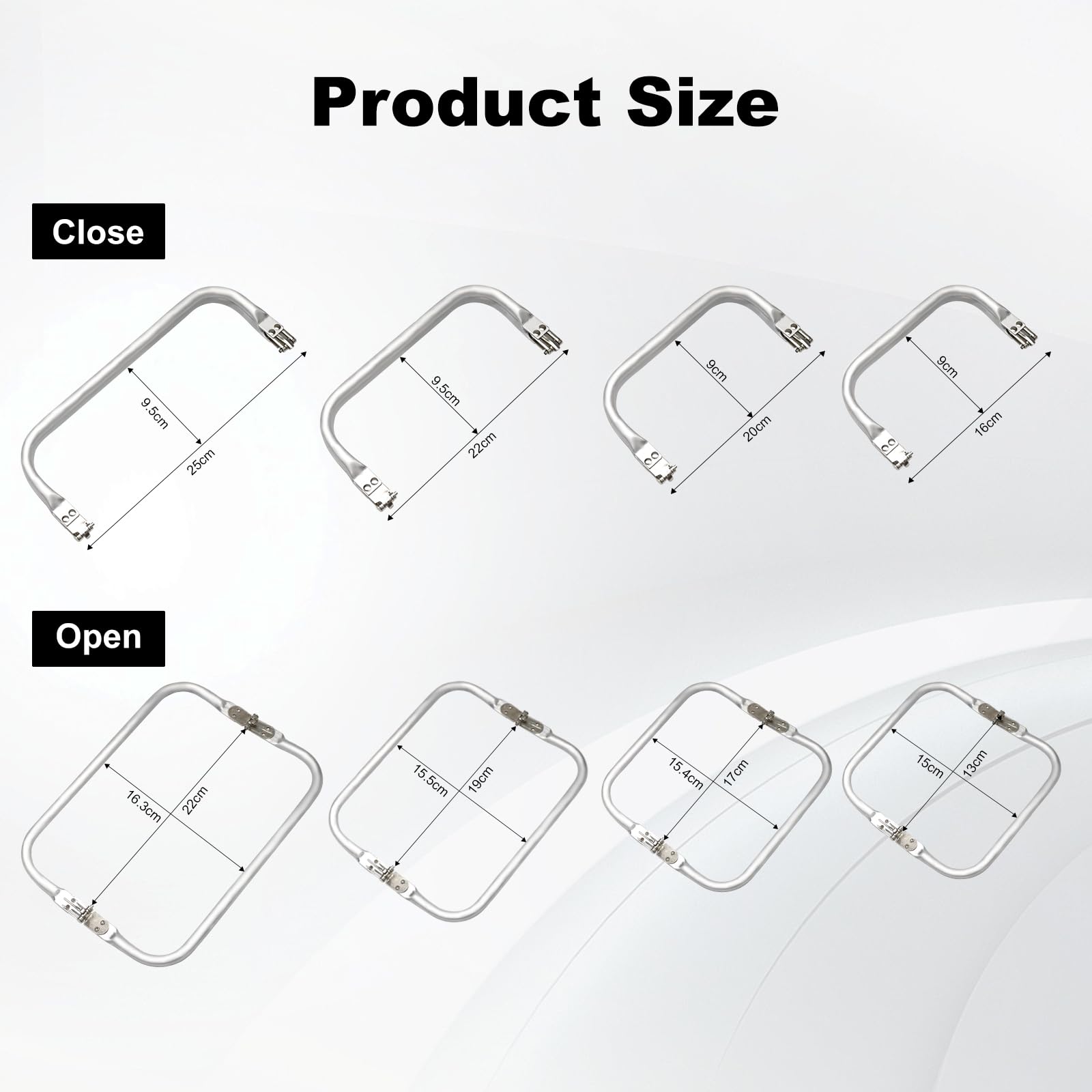 Juego de 4 Boquillas para Bolsos 16/20/22/25 cm Marco de Aluminio en U para Bolsos Monederos y Bolsas de Crochet Accesorios DIY para Fabricación de Bolsos