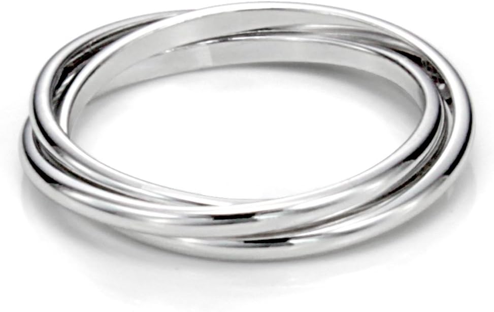 Metal FactorySterling Silver Triple Interlocked Rolling High Polish Plain Dome Tarnish Resistant Wedding Band Ring